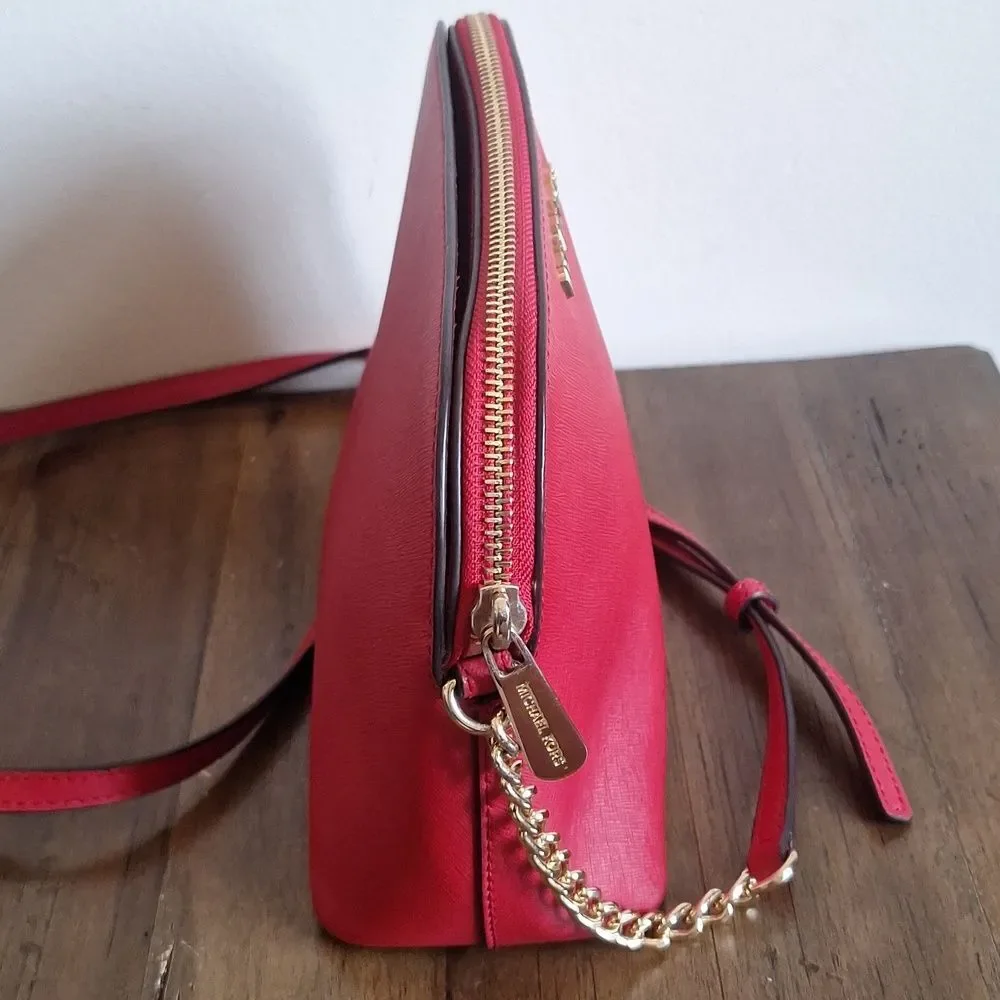 Michael Kors Large Red Saffiano Dome Crossbody Gold Hardware